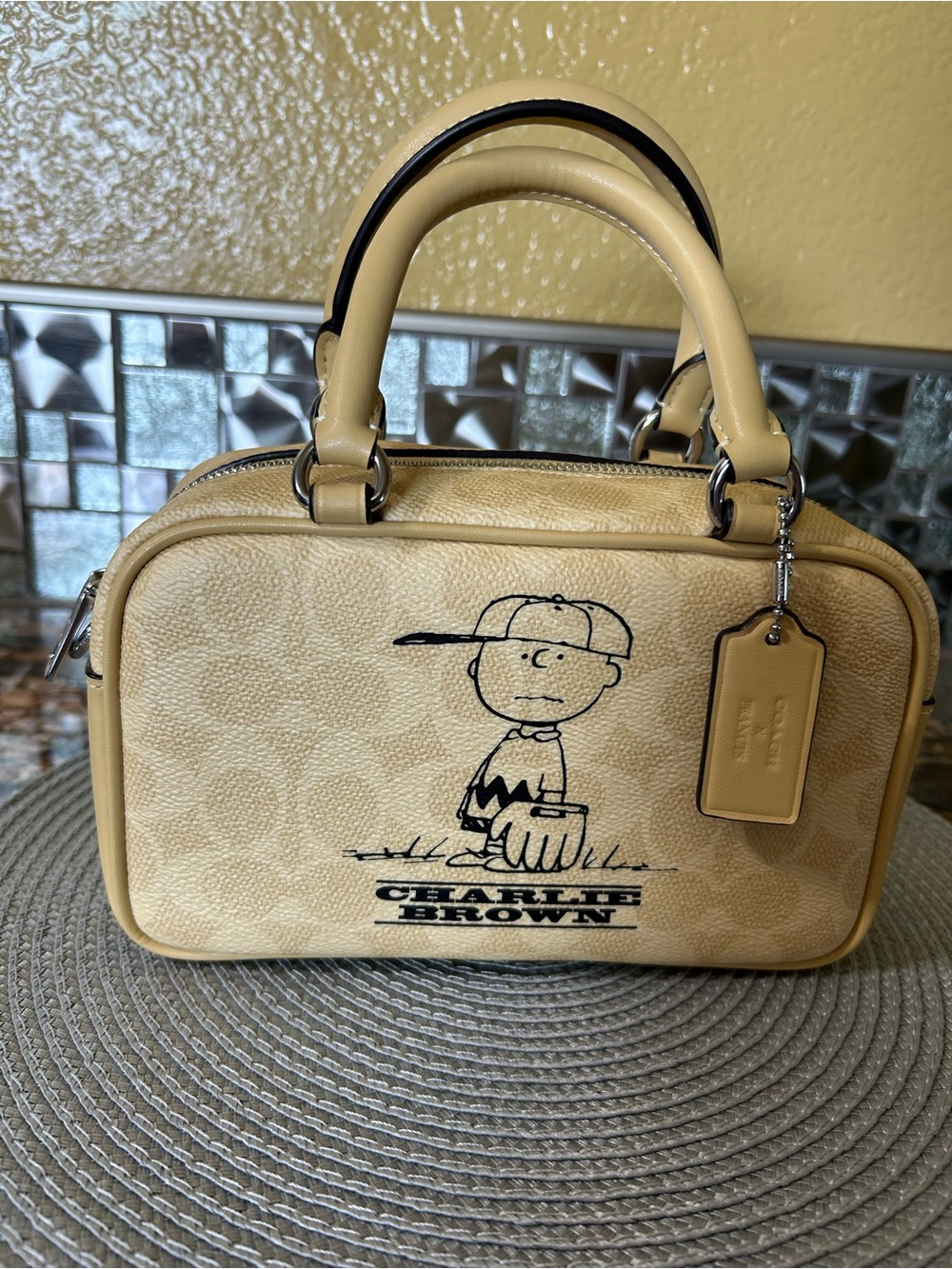 Coach Charlie Brown Satchel in Tan Signature Canvas